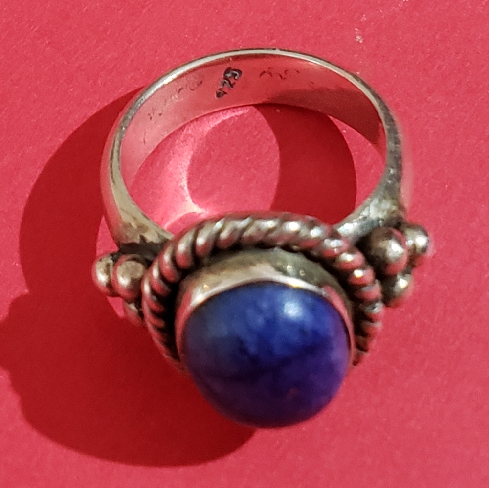 VINTAGE BLUE STONE ART DECO RING - Picture 2 of 5